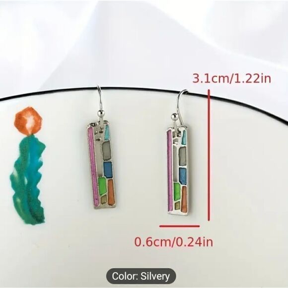 Dangle earrings retro ethnic rectangle New e39 - Picture 3 of 3